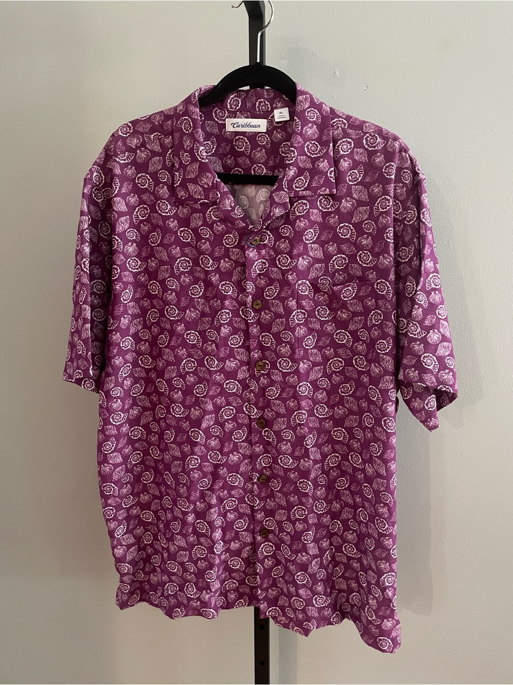 NWT Caribbean Shell Printed Purple Button Up Shirt Size XL